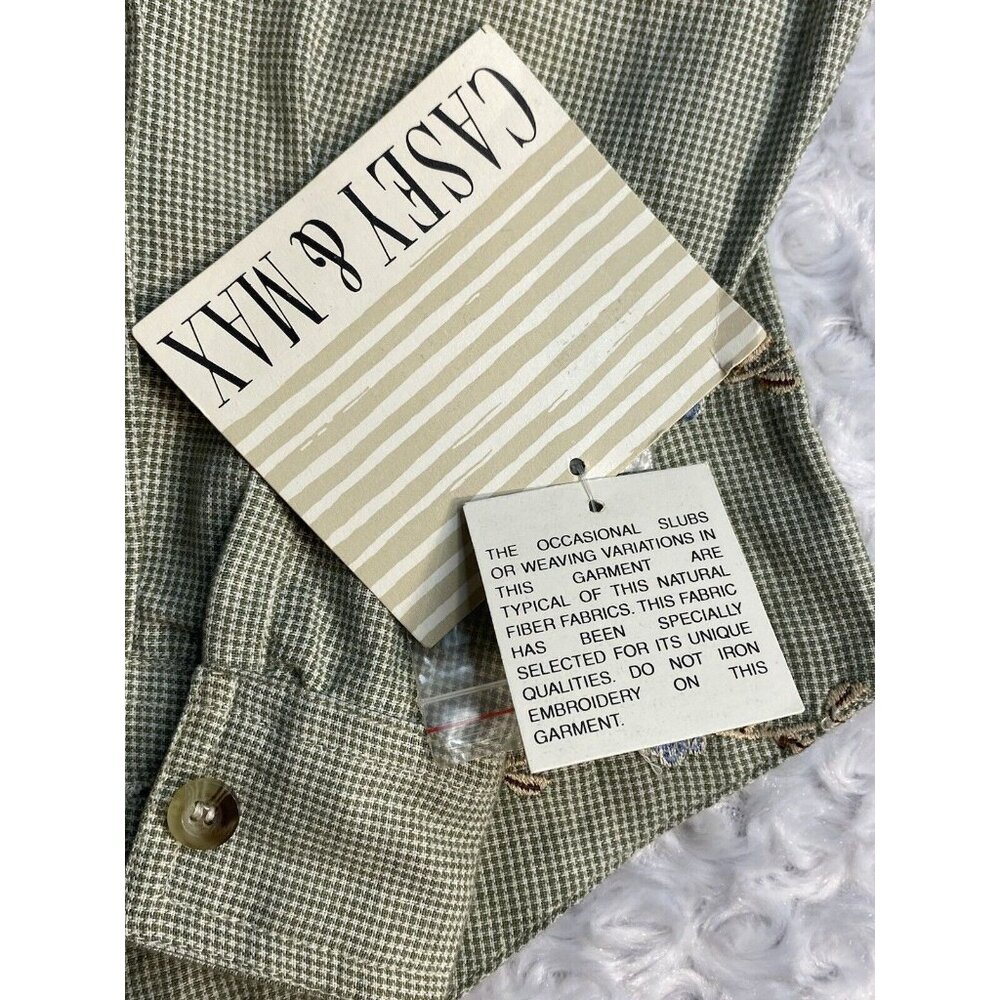 Casey & Max Size M Vintage Sage Herringbone Embroidered Floral Button Down NWT - Picture 7 of 15